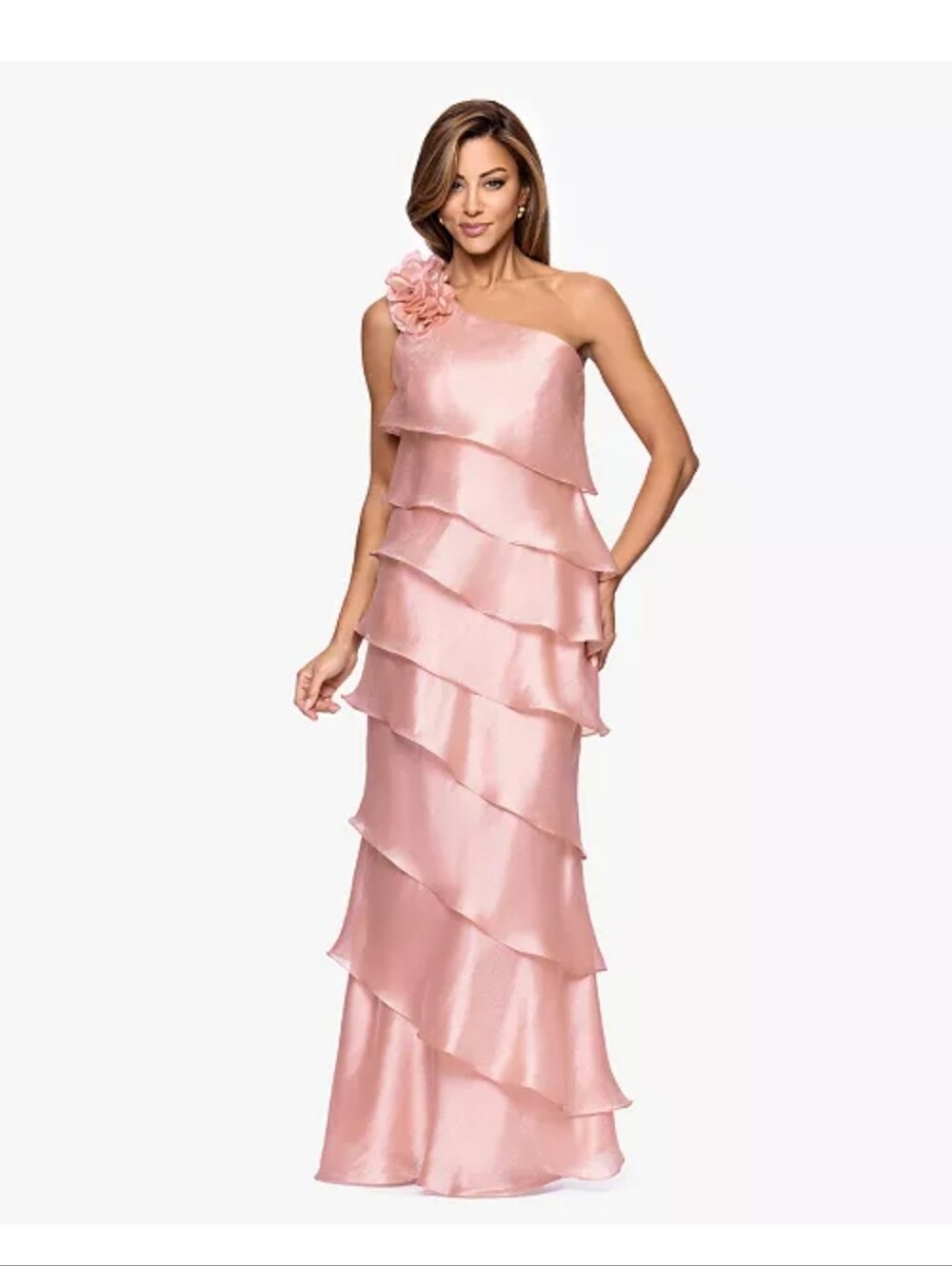Xscape Gold One Shoulder Ruffle Tiered Gown Sz 12 NWT Formal Evening Prom Dress